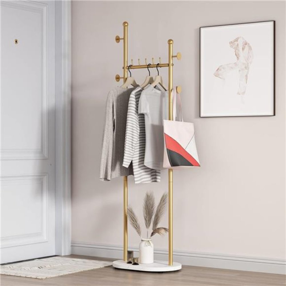 Gold Clothing Rack With Shelves, Gold Coat Rack Freestanding with Marble Base